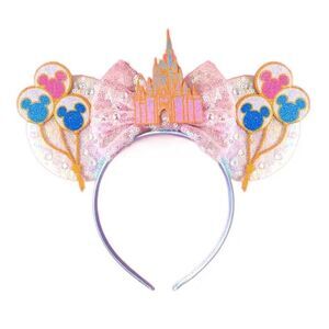 Disney Castle Minnie Mickey Mouse Ear Headband with Sequin Pink Bow NEW